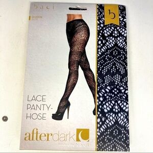 BACI Sz Queen After Dark  Lacy Panty Hose